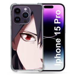 Coque Renforcée En Verre Trempé Pour Iphone 15 Pro (6.1) Manga Naruto Sasuke visage