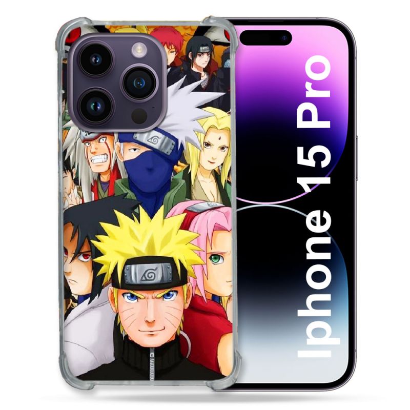 Coque Renforcée En Verre Trempé Pour Iphone 15 Pro (6.1) Manga Naruto Team