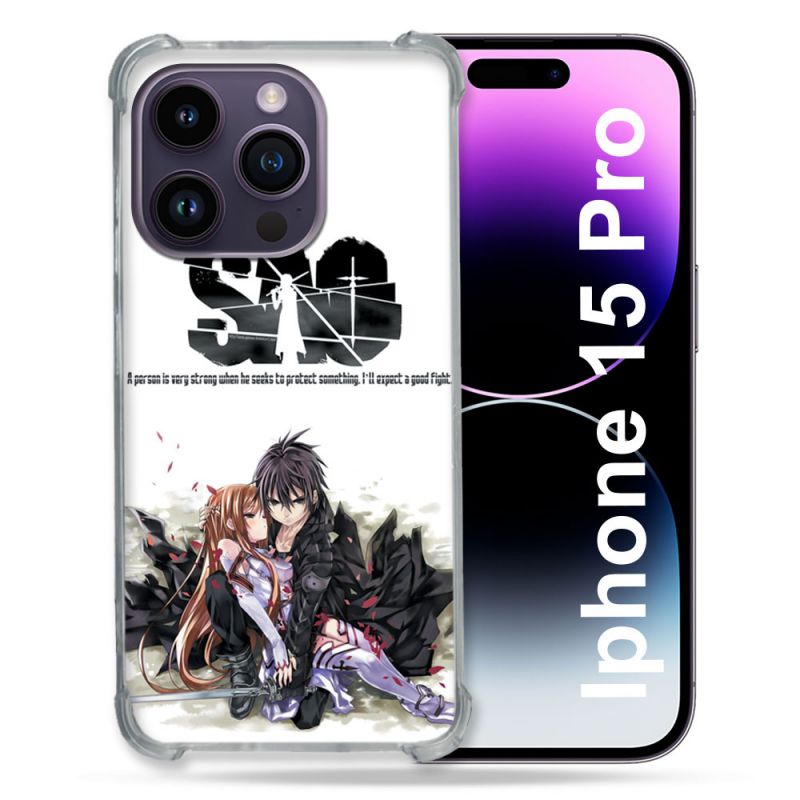 Coque Renforcée En Verre Trempé Pour Iphone 15 Pro (6.1) Manga SAO sword Art Online Blanc