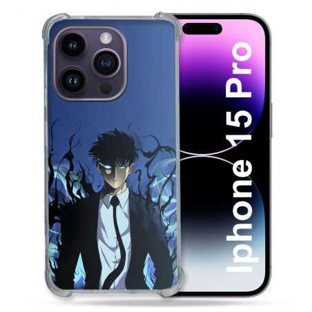 Coque Renforcée En Verre Trempé Pour Iphone 15 Pro (6.1) Manga Solo Leveling Sung Bleu