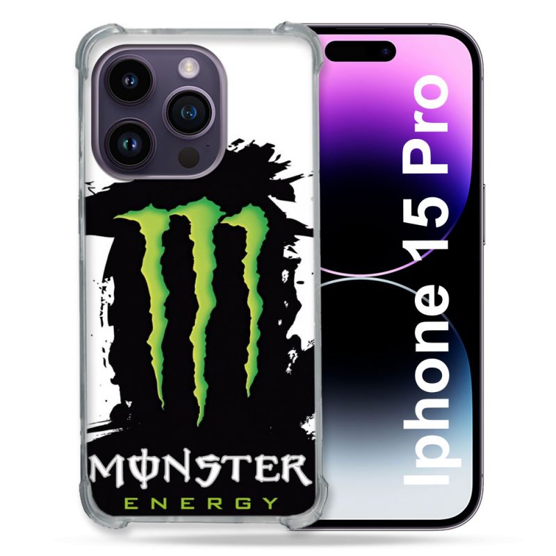 Coque Renforcée En Verre Trempé Pour Iphone 15 Pro (6.1) Monster Energy Tache
