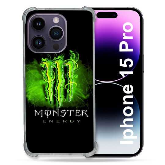 Coque Renforcée En Verre Trempé Pour Iphone 15 Pro (6.1) Monster Energy Vert