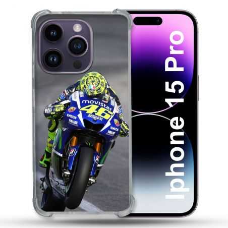 Coque Renforcée En Verre Trempé Pour Iphone 15 Pro (6.1) Moto Course GP Wheeling 46