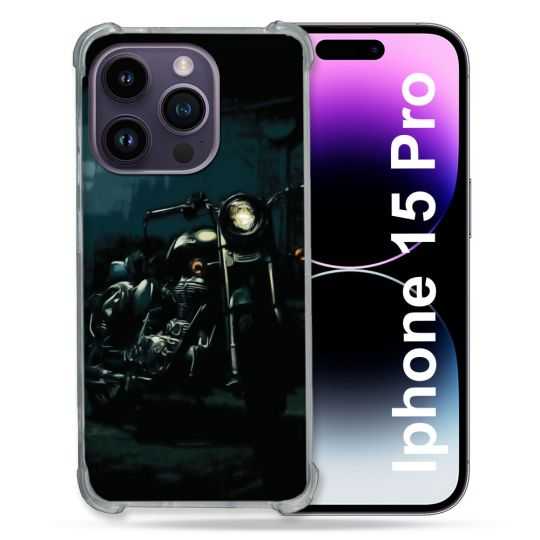 Coque Renforcée En Verre Trempé Pour Iphone 15 Pro (6.1) Moto Harley Vintage