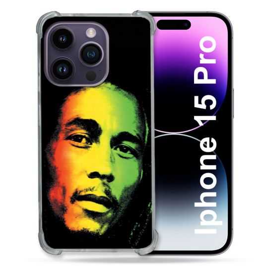 Coque Renforcée En Verre Trempé Pour Iphone 15 Pro (6.1) Musique Bob Marley 2