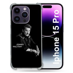Coque Renforcée En Verre Trempé Pour Iphone 15 Pro (6.1) Musique Johnny Hallyday Noir