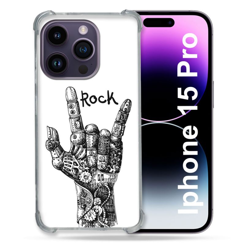 Coque Renforcée En Verre Trempé Pour Iphone 15 Pro (6.1) Musique Rock Main