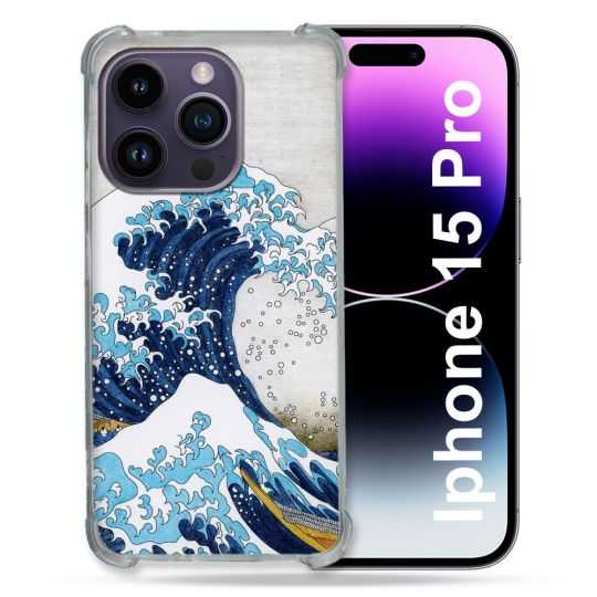 Coque Renforcée En Verre Trempé Pour Iphone 15 Pro (6.1) Peinture La Grande Vague