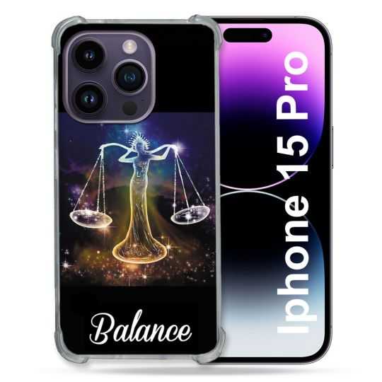 Coque Renforcée En Verre Trempé Pour Iphone 15 Pro (6.1) Signe Zodiaque 2 Balance