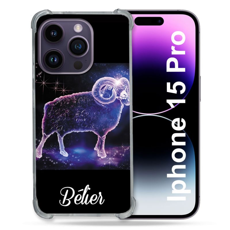 Coque Renforcée En Verre Trempé Pour Iphone 15 Pro (6.1) Signe Zodiaque 2 Bélier