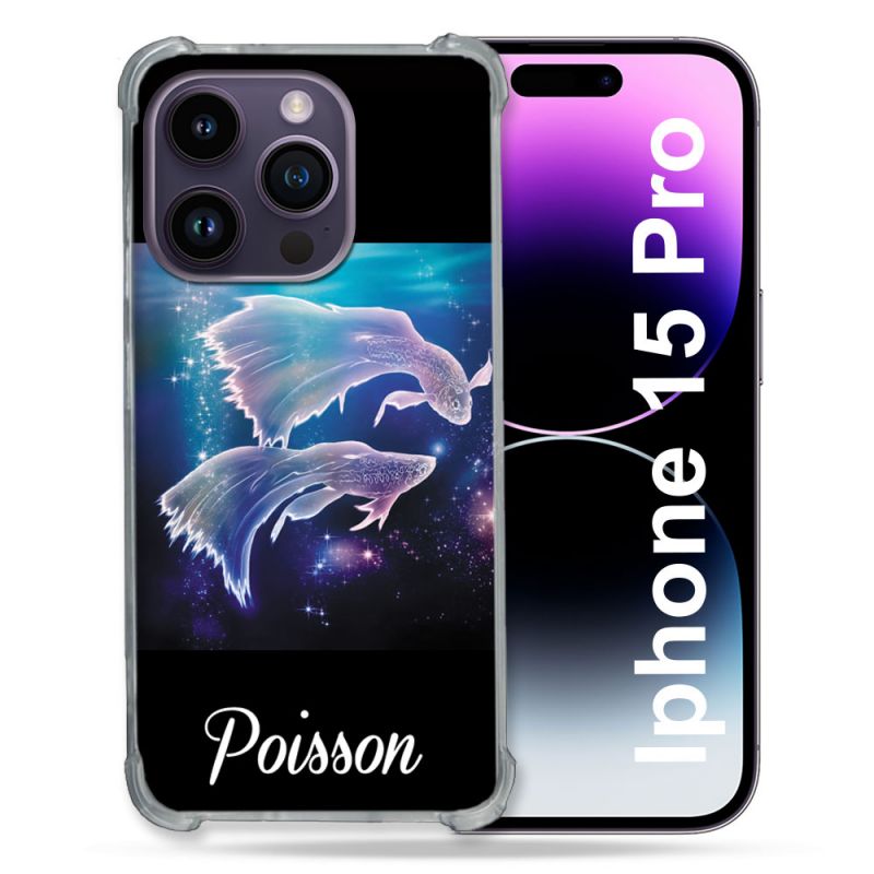 Coque Renforcée En Verre Trempé Pour Iphone 15 Pro (6.1) Signe Zodiaque 2 Poisson