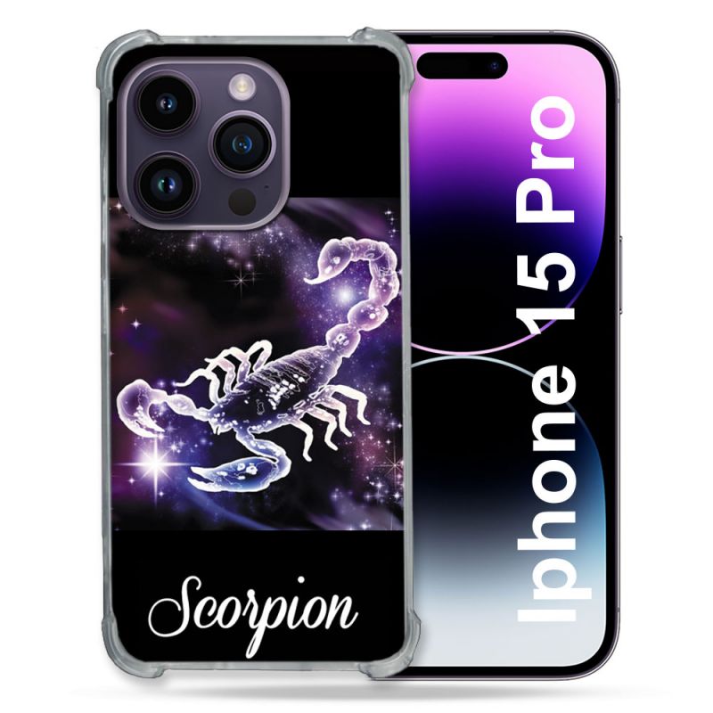 Coque Renforcée En Verre Trempé Pour Iphone 15 Pro (6.1) Signe Zodiaque 2 Scorpion