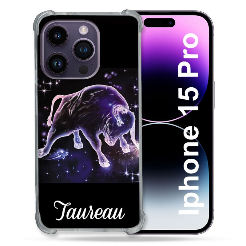 Coque Renforcée En Verre Trempé Pour Iphone 15 Pro (6.1) Signe Zodiaque 2 Taureau