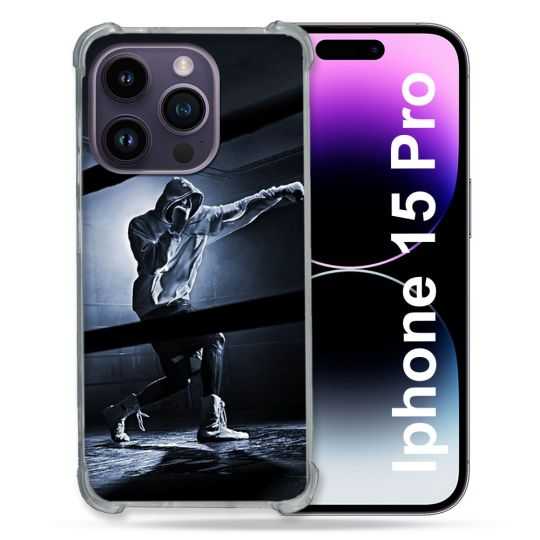 Coque Renforcée En Verre Trempé Pour Iphone 15 Pro (6.1) Sport Boxe Poing
