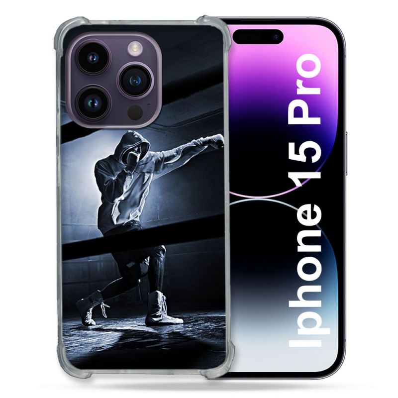 Coque Renforcée En Verre Trempé Pour Iphone 15 Pro (6.1) Sport Boxe Poing