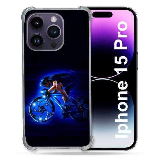 Coque Renforcée En Verre Trempé Pour Iphone 15 Pro (6.1) Sport Cyclisme Bleu