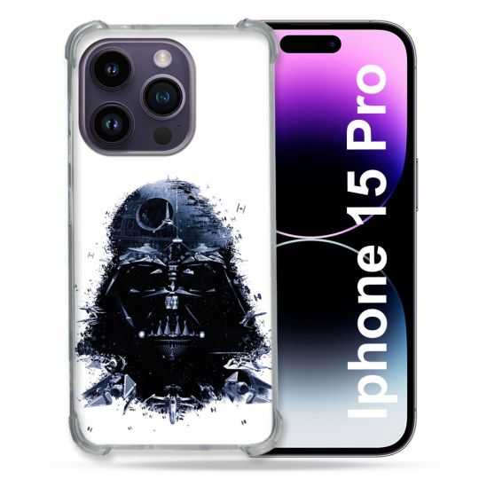 Coque Renforcée En Verre Trempé Pour Iphone 15 Pro (6.1) Star Wars - Dark Vador Blanc