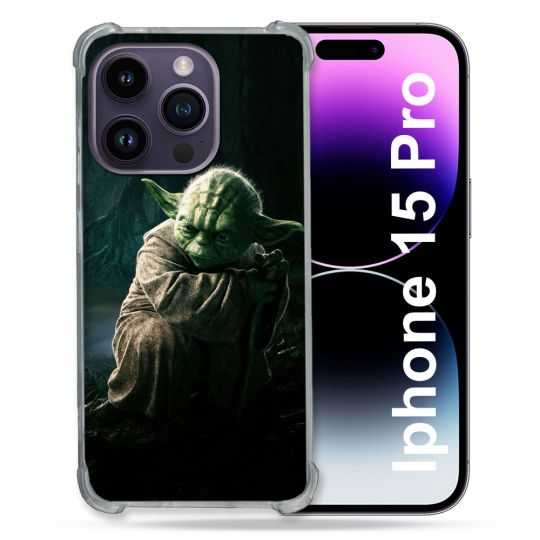Coque Renforcée En Verre Trempé Pour Iphone 15 Pro (6.1) Star Wars - Yoda sombre
