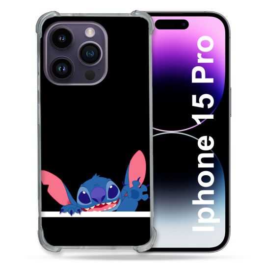 Coque Renforcée En Verre Trempé Pour Iphone 15 Pro (6.1) Stitch Noir