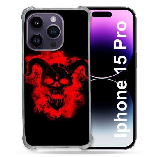 Coque Renforcée En Verre Trempé Pour Iphone 15 Pro (6.1) Tete de Mort Diable