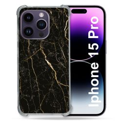 Coque Renforcée En Verre Trempé Pour Iphone 15 Pro (6.1) Texture Marbre Noir