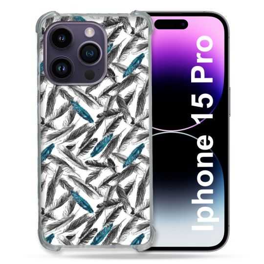 Coque Renforcée En Verre Trempé Pour Iphone 15 Pro (6.1) Texture Plume Canard