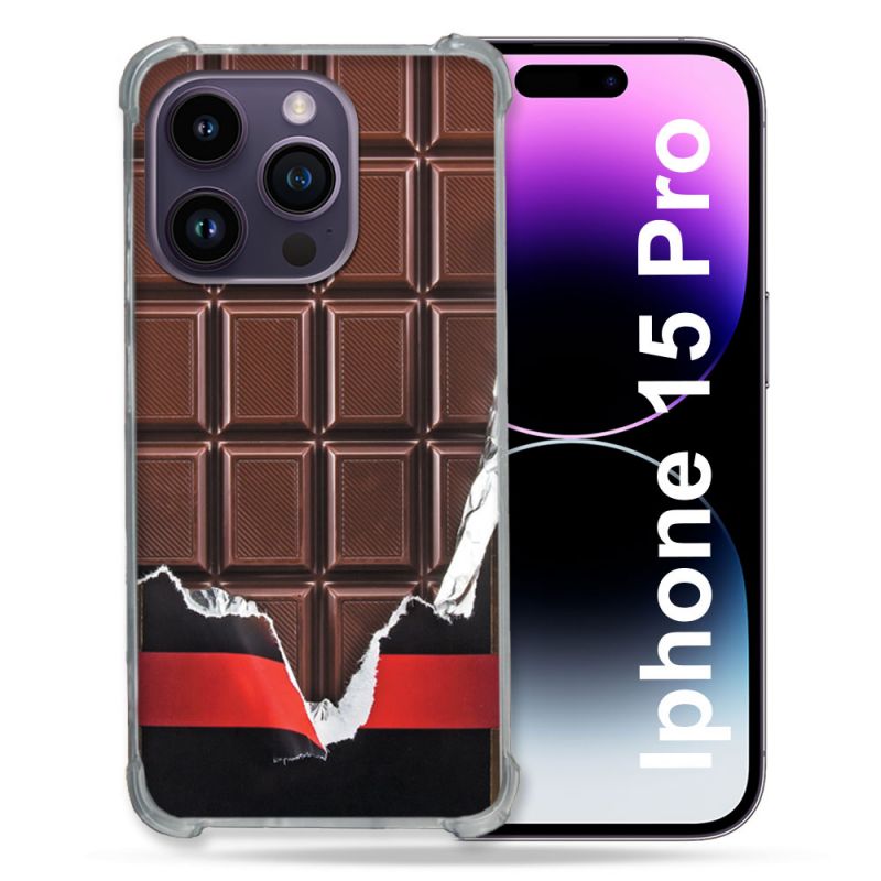 Coque Renforcée En Verre Trempé Pour Iphone 15 Pro (6.1) Texture Trompe Oeil Chocolat