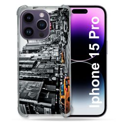 Coque Renforcée En Verre Trempé Pour Iphone 15 Pro (6.1) Voyage Amerique USA New York Taxi