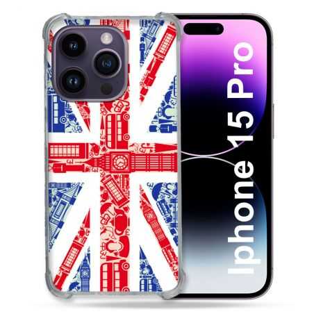 Coque Renforcée En Verre Trempé Pour Iphone 15 Pro (6.1) Voyage Angleterre Blanc