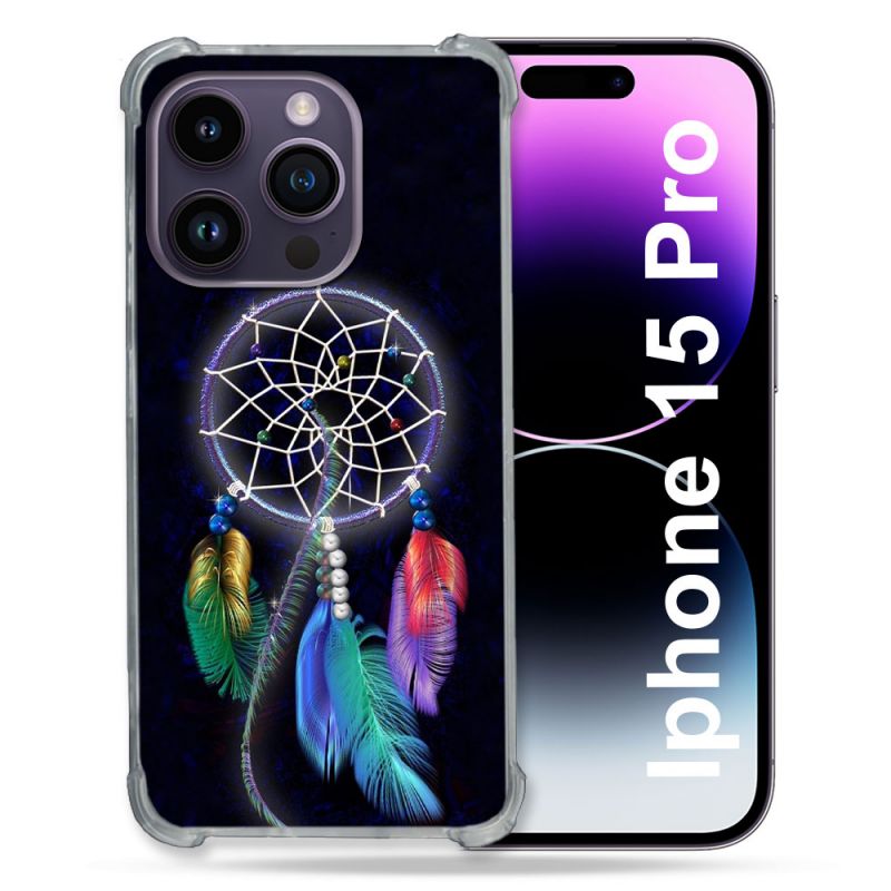 Coque Renforcée En Verre Trempé Pour Iphone 15 Pro (6.1) Zen Attrape Reve Multicolore