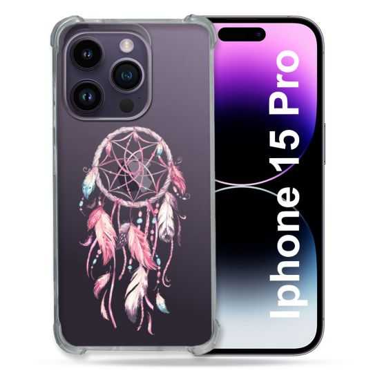 Coque Renforcée En Verre Trempé Transparente Pour Iphone 15 Pro (6.1) Attrape Reve Rose
