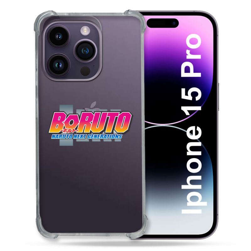 Coque Renforcée En Verre Trempé Transparente Pour Iphone 15 Pro (6.1) Boruto Logo