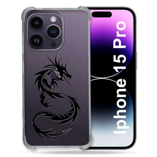 Coque Renforcée En Verre Trempé Transparente Pour Iphone 15 Pro (6.1) Dragon Noir