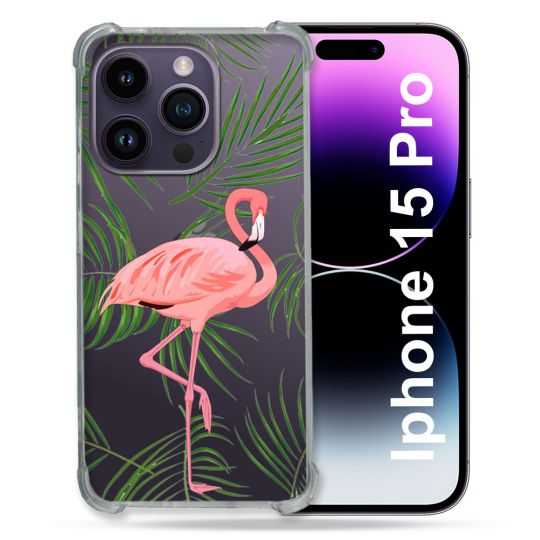 Coque Renforcée En Verre Trempé Transparente Pour Iphone 15 Pro (6.1) Flamant Rose