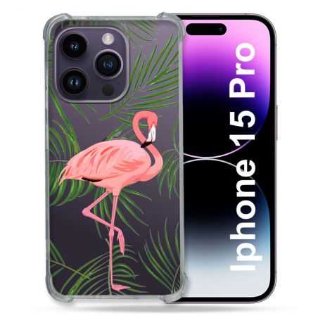 Coque Renforcée En Verre Trempé Transparente Pour Iphone 15 Pro (6.1) Flamant Rose