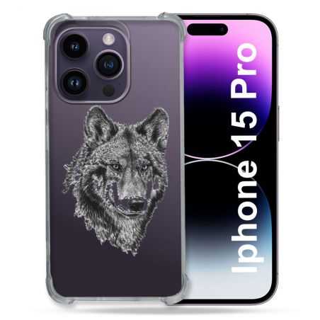 Coque Renforcée En Verre Trempé Transparente Pour Iphone 15 Pro (6.1) Loup