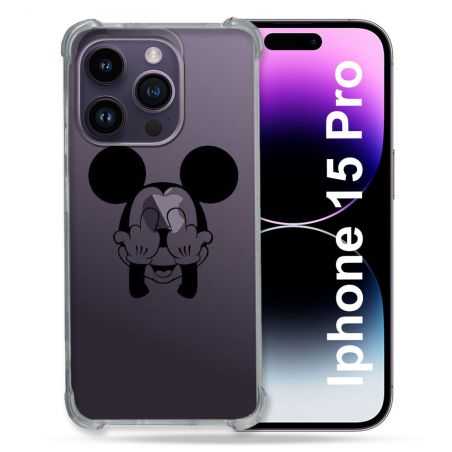 Coque Renforcée En Verre Trempé Transparente Pour Iphone 15 Pro (6.1) Mickey doigt
