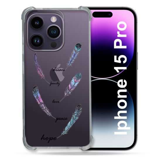 Coque Renforcée En Verre Trempé Transparente Pour Iphone 15 Pro (6.1) Plume Couleur