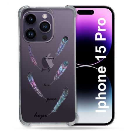 Coque Renforcée En Verre Trempé Transparente Pour Iphone 15 Pro (6.1) Plume Couleur