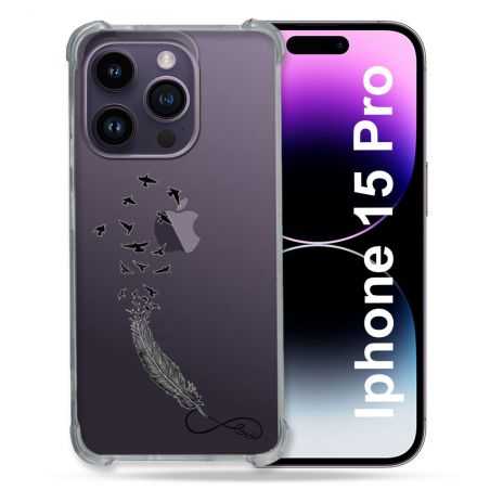 Coque Renforcée En Verre Trempé Transparente Pour Iphone 15 Pro (6.1) Plume Infini