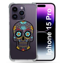 Coque Renforcée En Verre Trempé Transparente Pour Iphone 15 Pro (6.1) Tete Mort Color