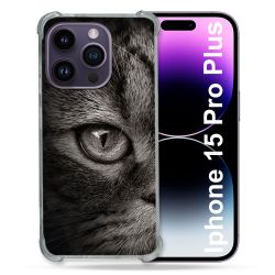 Coque Renforcée En Verre Trempé Pour Iphone 15 Pro Plus (6.7) Animal Chat Gris