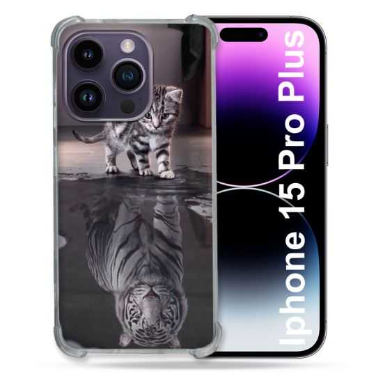 Coque Renforcée En Verre Trempé Pour Iphone 15 Pro Plus (6.7) Animal Chat Reflet