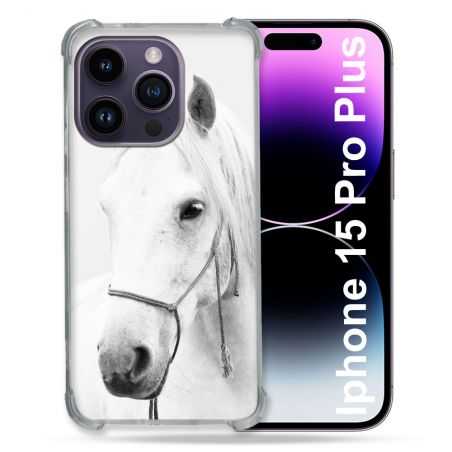 Coque Renforcée En Verre Trempé Pour Iphone 15 Pro Plus (6.7) Animal Cheval Cristal
