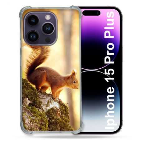 Coque Renforcée En Verre Trempé Pour Iphone 15 Pro Plus (6.7) Animal Ecureuil Bois
