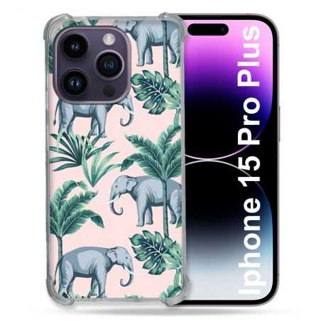 Coque Renforcée En Verre Trempé Pour Iphone 15 Pro Plus (6.7) Animal Elephant Pattern