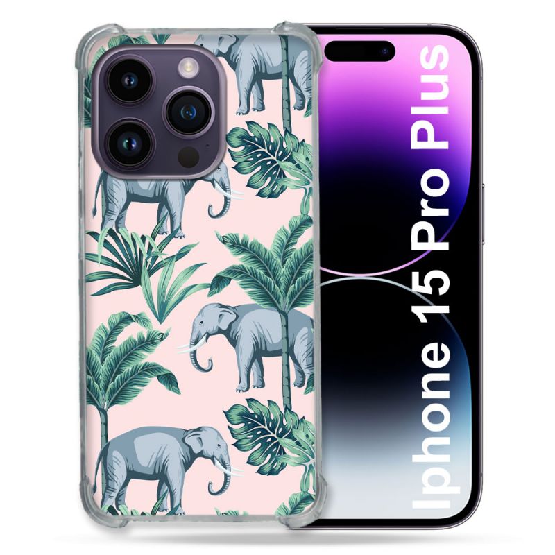 Coque Renforcée En Verre Trempé Pour Iphone 15 Pro Plus (6.7) Animal Elephant Pattern