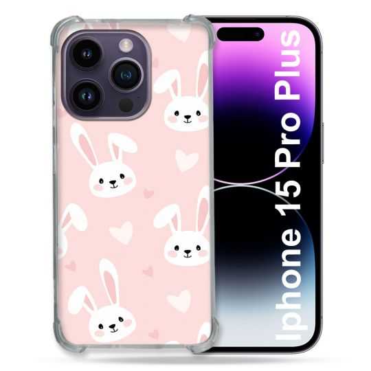 Coque Renforcée En Verre Trempé Pour Iphone 15 Pro Plus (6.7) Animal Lapin Rose