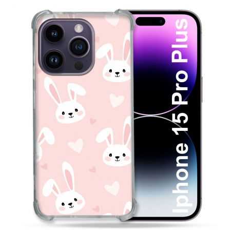Coque Renforcée En Verre Trempé Pour Iphone 15 Pro Plus (6.7) Animal Lapin Rose