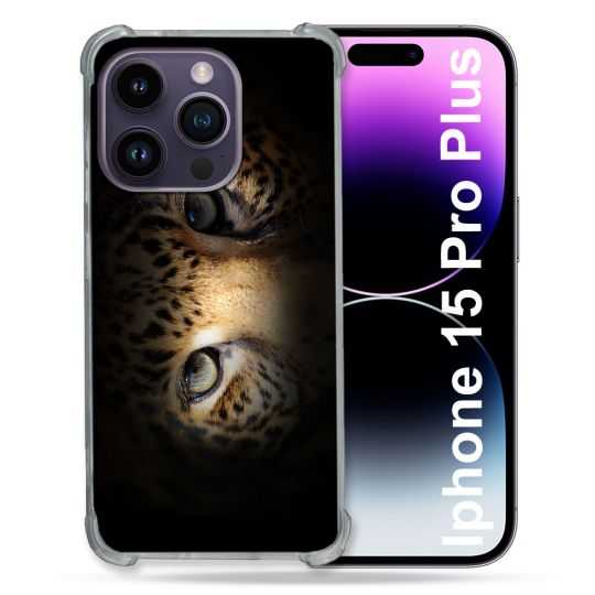 Coque Renforcée En Verre Trempé Pour Iphone 15 Pro Plus (6.7) Animal Leopard Yeux